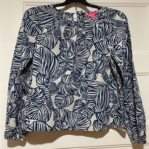 Lilly Pulitzer Rilynn Long Sleeve Aegean Navy Beach Path Sz M